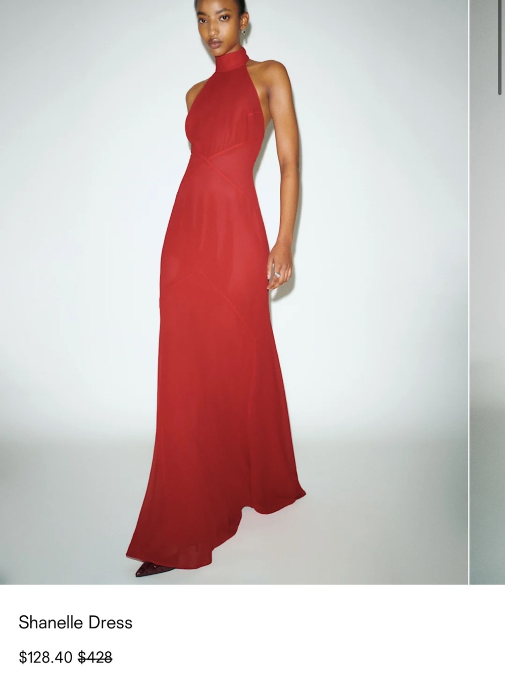 Reformation Shanelle Backless Red Halter Gown